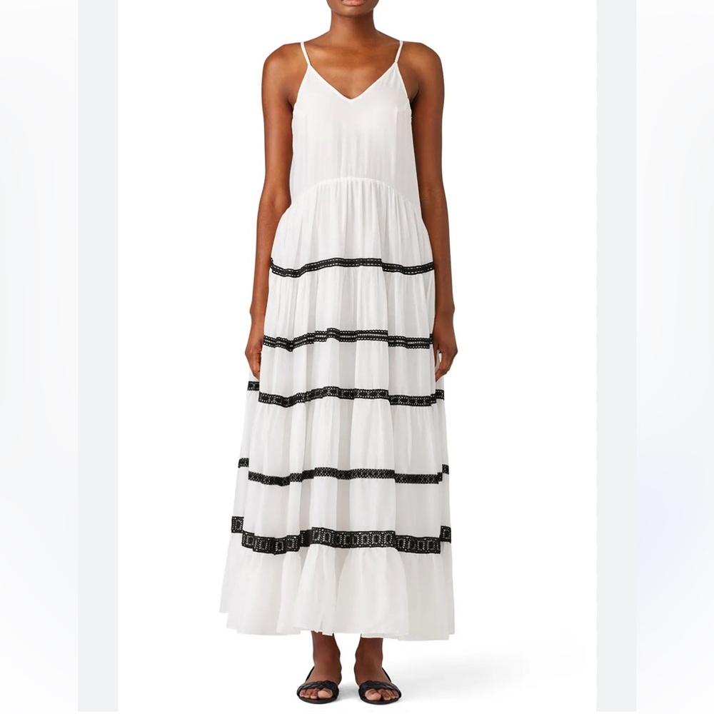 CAROLINA K White Marieta Maxi Black Lace Silk Dress in Size Medium